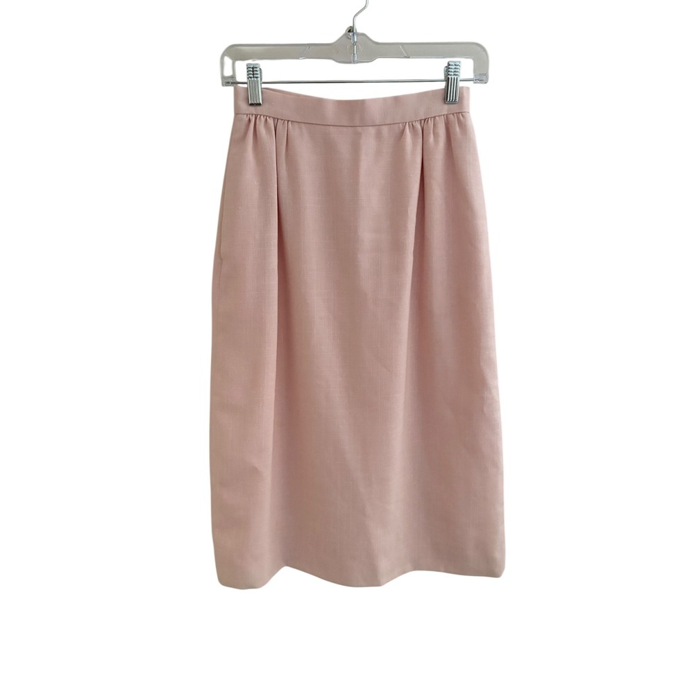Vintage Pink Midi Skirt Women's Size 8 Pockets 50/50 Poly Rayon Made in USA‎